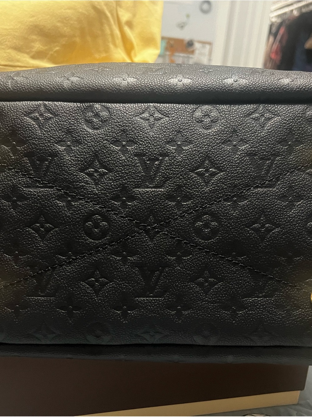 Louis Vuitton Black Monogram-Embossed Leather Shoulder Bag with Gold Hardware - Picture 6 of 16